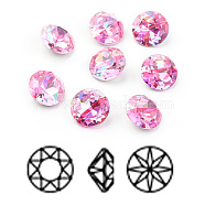 Pointed Back & Back Plated K9 Glass Rhinestone Cabochons, Grade A, Two Tone, Shiny Laser Style, Faceted, Flat Round, Rose, 10x5mm(RGLA-J012-10mm-209LS)