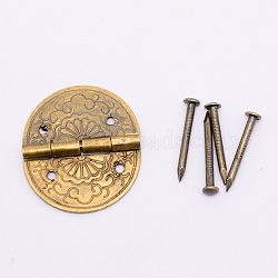 Brass Hinge, with Screw, Jewelry Box Accessories, Oval, Antique Bronze, Hinges: 21.5x24.5x0.5~2.5mm, Hole: 1.5mm, Screws: 8~10x3mm, Pin: 1.5mm(FIND-WH0060-03AB)