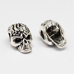 Skull Alloy European Beads, Large Hole Beads, Antique Silver, 13x8.5x8.5mm, Hole: 3.8mm(PALLOY-K206-05AS)