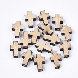 Natural Wooden Beads, Undyed, Cross, Wheat, 15x9.5x4.5mm, Hole: 1.8mm(X-WOOD-S050-41)