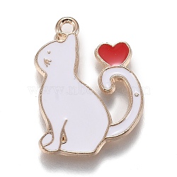Alloy Enamel Pendants, Kitten with Heart, White, 25x20x1.5mm, Hole: 2mm(ENAM-O046-01B)