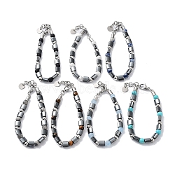 Synthetic Non-magnetic Hematite Rectangle Bracelets, Mixed Gemstone Round Beaded Bracelets with 201 Stainless Steel Lobster Claw Clasps, 9 inch(22.7cm)(BJEW-Q334-05)
