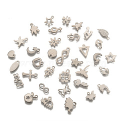 304 Stainless Steel Charms Mixed Shapes Pendants, Stainless Steel Color, 7~13x6~12x1mm, Hole: 1~3x5mm(STAS-J014-M)