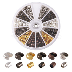 Brass Crimp Beads Covers and Crimp Beads, Mixed Color, 3~5x3~4mm, Hole: 2~2.5mm, 408pcs/set(KK-TA0007-03)