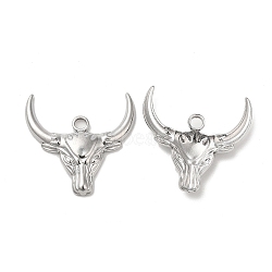 304 Stainless Steel Pendants, Cattle Head Charm, Stainless Steel Color, 24x25x3mm, Hole: 3mm(STAS-H214-27P)