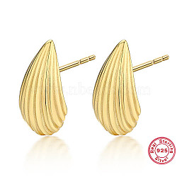 925 Sterling Silver Stud Earrings, Teardrop, Real 18K Gold Plated, 16x8.3mm(PE6625)