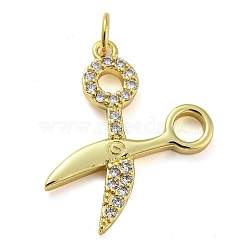 Rack Plating Brass Micro Pave Clear Cubic Zirconia Pendants, Long-Lasting Plated, Cadmium Free & Lead Free, Scissors, Real 18K Gold Plated, 23x19x2mm, Hole: 3.8mm(KK-Q804-21G)