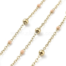 Ion Plating(IP) 304 Stainless Steel Cable Chain, with Enamel, Soldered, PeachPuff, Beads: 3.5~3.6x3.5mm, Link: 5x2x2mm and 2x1.5x0.3mm(CHS-F019-01G-08)