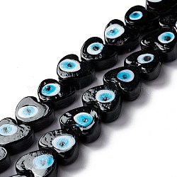 Handmade Evil Eye Lampwork Beads, Heart, Black, 14.5~15x15.5~16x6.5~7.5mm, Hole: 1~1.6mm, about 25pcs/strand, 14.02~13.66 inch(34.7~35.6cm)(LAMP-F021-02D)