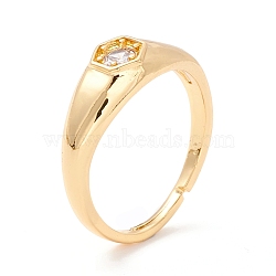 Hexagon Cubic Zirconia Adjustbale Ring, Real 18K Gold Plated Brass Finger Ring for Women, Clear, US Size 6 1/2(16.9mm)(RJEW-I078-31G-NR)