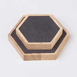 Wood Jewelry Displays, with Faux Suede, Hexagon, Black, Big: 12x13.6x1.9cm, Small: 9x10.3x1.9cm, 2pcs/set.(ODIS-E013-05B)