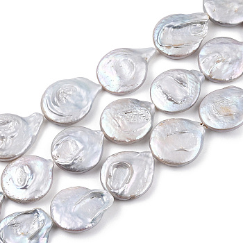 Natural Baroque Pearl Keshi Pearl Beads Strands, Cultured Freshwater Pearl, Flat Round, Gainsboro, 21~30x19.5~22x4~6.5mm, Hole: 0.7mm, about 14pcs/strand, 14.96 inch~15.75 inch(38~40cm)