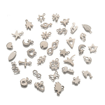 304 Stainless Steel Charms Mixed Shapes Pendants, Stainless Steel Color, 7~13x6~12x1mm, Hole: 1~3x5mm