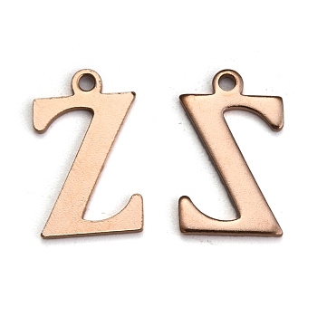 Ion Plating(IP) 304 Stainless Steel Alphabet Charms, Rose Gold, Letter.Z, 12x7.5x1mm, Hole: 1mm