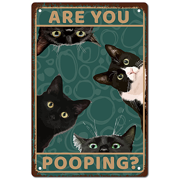 Tinplate Sign Poster, Vertical, for Home Wall Decoration, Rectangle with Word Are You Pooping, Cat Pattern, 300x200x0.5mm
