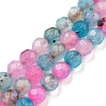 Natural Agate Beads Strands, Faceted Round, Dyed & Heated, Hot Pink, 4mm, Hole: 0.8mm, about 91pcs/strand, 14.57 inch(37cm)
