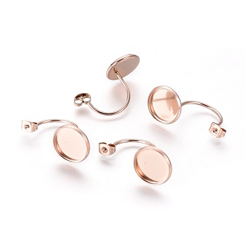 Ion Plating(IP) 304 Stainless Steel Ear Nuts, Butterfly Earring Backs for Post Earrings, Flat Round Cabochon Settings, Rose Gold, Tray: 12mm, 29.5x13.5x17mm, Hole: 0.8mm