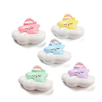 Opaque Resin Cabochons, Cloud with Star, Mixed Color, 10.5x14.5x6mm