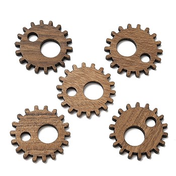 Walnut Wood Pendants, Gear Charm, Camel, 23.5x2.5mm, Hole: 4mm and 8mm