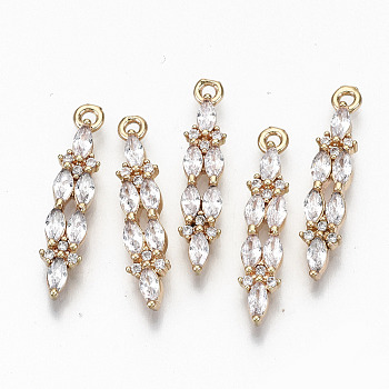Brass Micro Pave Cubic Zirconia Pendants, Light Gold, Long-Lasting Plated, Cadmium Free & Lead Free, Clear, 22x4.5x2mm, Hole: 1.4mm