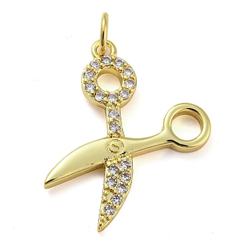 Rack Plating Brass Micro Pave Clear Cubic Zirconia Pendants, Long-Lasting Plated, Cadmium Free & Lead Free, Scissors, Real 18K Gold Plated, 23x19x2mm, Hole: 3.8mm