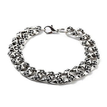 Retro Alloy Skull Curb Chains Bracelets for Women Men, Antique Silver, 8-1/2 inch(21.6cm)