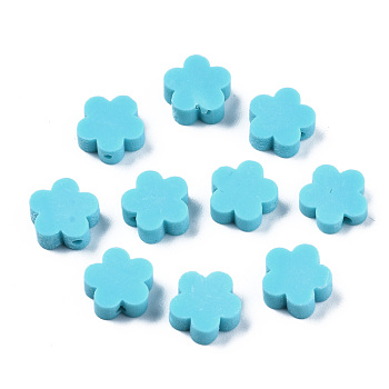 Handmade Polymer Clay Beads, Flower, Sky Blue, 9.5~10x10x3.5~4.5mm, Hole: 1.6mm