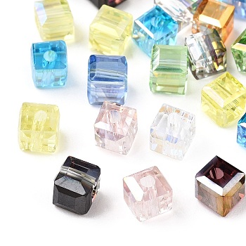 Faceted Transparent Glass Beads, Cube, Mixed Color, 4x4x4mm, Hole: 1.2mm