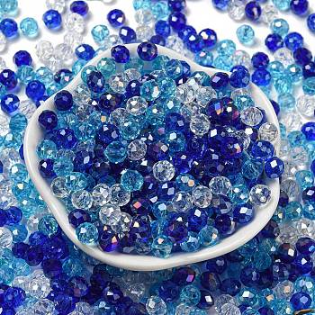 Glass Beads, Faceted, Rondelle, Blue, 6x5mm, Hole: 1mm, about 280pcs/60g
