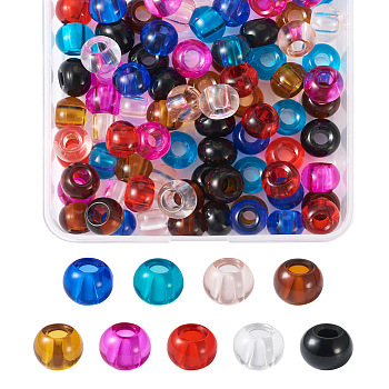 88pcs 8 colors Glass European Beads, Large Hole Beads, Rondelle, Mixed Color, 14~15x10~10.5mm, Hole: 5~6.4mm