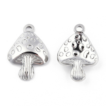 304 Stainless Steel Pendants, Mushroom Charm, Stainless Steel Color, 23.5x15.5x4mm, Hole: 1.8mm