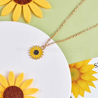 Enamel Sunflower Pendant Necklace and Stud Earrings(JX217A)-4