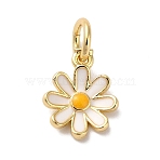 Brass Enamel Charms, with Jump Ring, Long-Lasting Plated, Lead Free & Cadmium Free, Flower Charms, Real 18K Gold Plated, White, 10x7.5x2mm, Hole: 3mm(X-KK-L216-006G-01)