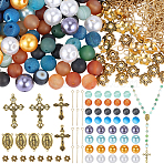 DIY Jewely Making Finding Kits, include 240Pcs Gemstone, 8Pcs Charm, 40Pcs Round Beads, 40Pcs Bead Caps, 200Pcs Eye Pins, 1M 304 Stainless Steel Curb Chains, Mixed Color, 8mm(DIY-SC0031-92)