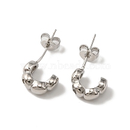 Brass C-Shape Stud Earrings for Woman, Platinum, 10x4mm, Pin: 0.7mm(EJEW-F314-05P)