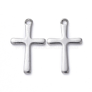 304 Stainless Steel Pendants, Laser Cut, Cross, Stainless Steel Color, 15.5x9.5x1mm, Hole: 1mm(X-STAS-E466-19P)