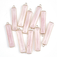 Natural Rose Quartz Pendants, with Brass Findings, Faceted, Rectangle, Golden, 46.5x10x5mm, Hole: 2mm(X-G-S344-23F)
