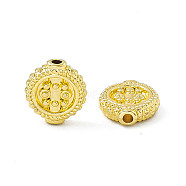 Rack Plating Alloy Beads, Flat Round with Flower, Light Gold, 11x10x3mm, Hole: 1.4mm(PALLOY-I216-43LG)