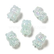 UV Plating Rainbow Iridescent Acrylic Beads, Girl with Cat Clothes, Dark Sea Green, 22x15.5x15mm, Hole: 3.5mm(PACR-M002-12D)