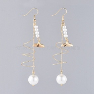 Dangle Earrings, with White Glass Pearl Beads, Brass Cable Chains & Earring Hooks Findings & Fishtail Shape Charms, Cardboard Boxes, Golden, 88mm, Pin: 0.7mm(EJEW-JE03809-03)