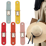 WADORN 5Pcs 5 Colors Iron Hat Clips, with PU Leather and Plastic, for Scarf Hat Travel Luggage Outdoor Accessory, Mixed Color, 83x24mm, 1pc/color (FIND-WR0010-59A)