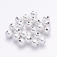 Brass Beads, Seamless Round Beads, Nickel Free, Silver Color Plated, Size: about 8mm in diameter, hole: 2mm(ECR8MM-S)