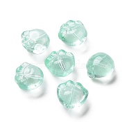 Transparent Spray Painted Glass Beads, Cat Paw Print, Medium Aquamarine, 11x12x8.5mm, Hole: 1.2mm(GLAA-I050-05J)
