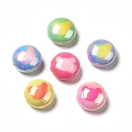 Two Tone UV Plating Rainbow Iridescent Acrylic Beads, Flat Round with Bear, Mixed Color, 17.5x10mm, Hole: 2.5mm(PACR-J005-06)