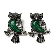 Synthetic Malachite Pendants, Antique Silver Plated Owl Charms with Blak Glass, 45x33.5x19mm, Hole: 8x9.5mm(G-H308-01AS-04)