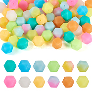 Pandahall 72Pcs 12 Colors  Luminous Hexagon Food Grade Silicone Beads, Chewing Beads For Teethers, DIY Nursing Necklaces Making, Mixed Color, 14x14x14mm, Hole: 2mm, 6pcs/color(SIL-TA0001-36)