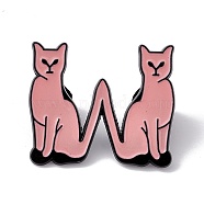 Cat Initial Letter Enamel Pin, Electrophoresis Black Alloy Cartoon Brooch for Backpack Clothes, Letter.W, 30x35x2mm, Pin: 1.2mm(JEWB-A005-27-W)