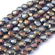Electroplate Glass Beads Strands, Faceted, Flat Round, Full Rainbow Plated, Black, 6x4mm, Hole: 1.2mm, about 100pcs/Strand, 23.23 inch(59cm)(X-EGLA-J149-A-6mm-FR06)