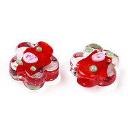 Handmade Bumpy Lampwork Beads, Plum Blossom, Red, 13.5~14.5x15x8~10mm, Hole: 1.5~1.8mm(LAMP-N024-04B)