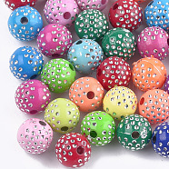 Plating Acrylic Beads, Metal Enlaced, Round, Mixed Color, 8mm, Hole: 2mm, about 1800pcs/500g(PACR-T006-03A)